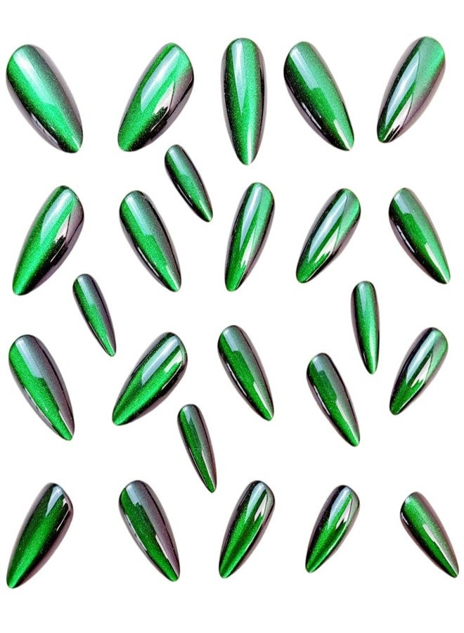 HJKDSFD Green Glitter Press on Nails Medium Almond Fake Nails with Solid Color Gradient Designs Green Stiletto Acrylic False Nails Glossy Artificial Nail Reusable Glue on Nails for Women 24Pcs - Image 5